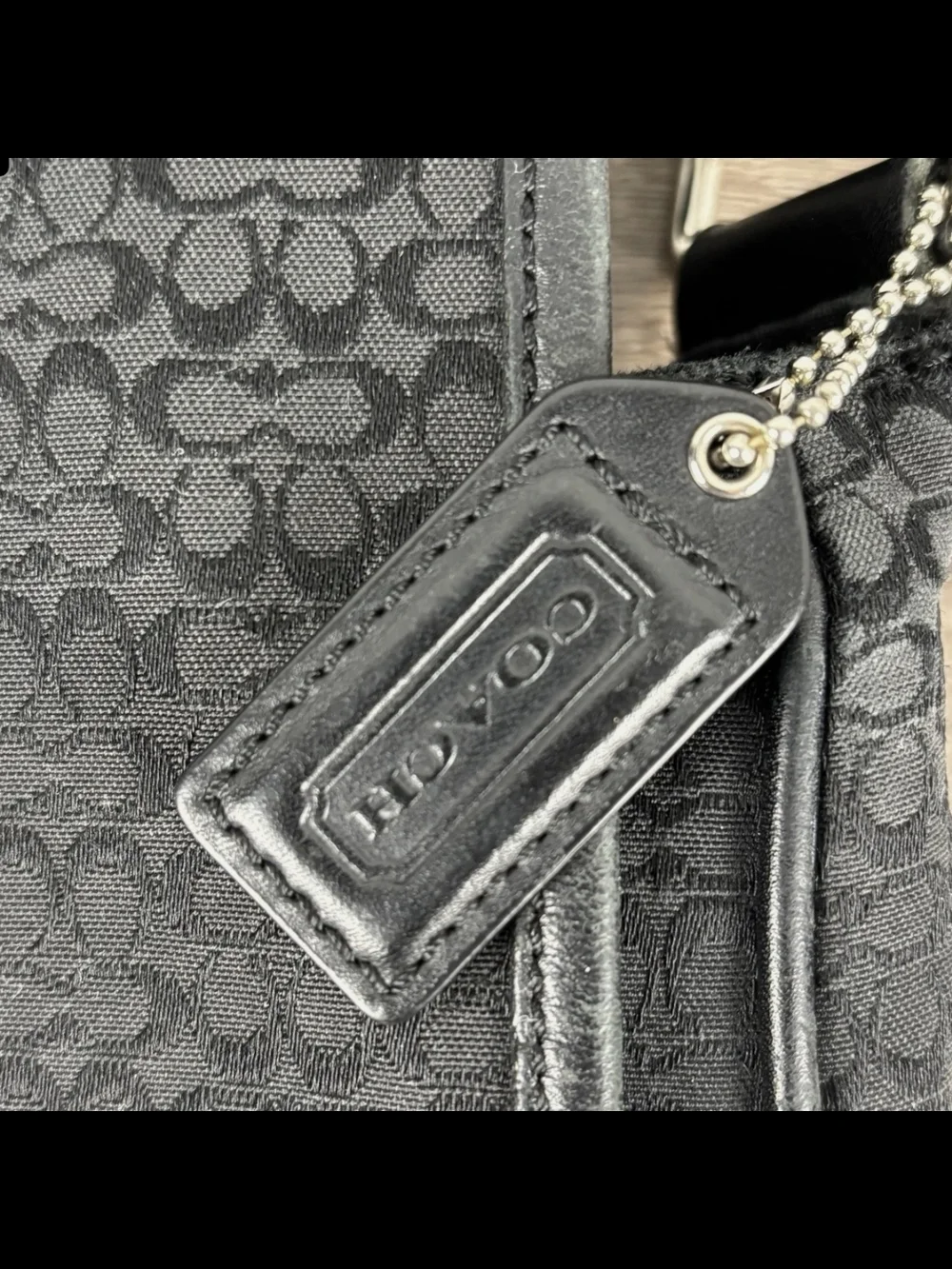 Coach Black Signature Jacquard Messenger Bag with Center Leather Panel